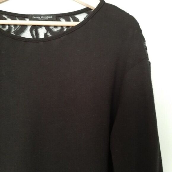 GREEN ENVELOPE Los Angeles SemiSheer Lace Back Top Black Sz M - Picture 3 of 14